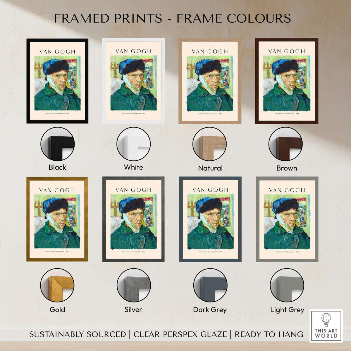 Vincent van Gogh Self Portrait Bandaged Ear 1889 Famous Art Print Poster Wall Decor framed print colour options.
