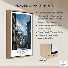 Andermatt Switzerland Wall Art Print framed canvas featuring alpine scenery and wooden frame