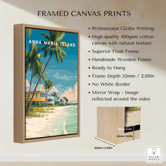 Framed canvas print of Anna Maria Island beach scene with float frame and product details.