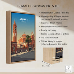 Asmara Travel Poster – Eritrea Cathedral and Bell Tower Art Print displayed in a stylish framed canvas print.