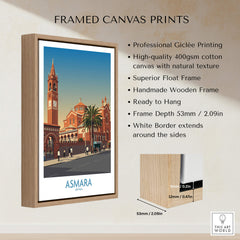 Asmara Eritrea Wall Art – Historic Architecture and City Street Decor Poster framed canvas print showcasing vibrant architecture.
