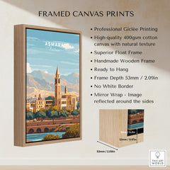 Asmara Travel Poster – Cityscape Skyline and Mountain Landscape Art Print framed canvas with professional giclée printing.