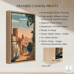 Asmara Travel Poster – Sunset Cityscape Art Print in a handmade wooden frame, showcasing professional Giclée printing.