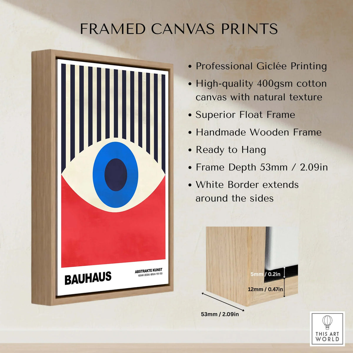 Bauhaus Exhibition Prints - Abstract Eye Art Print Geometric Red Blue Design framed canvas print with professional giclée printing.