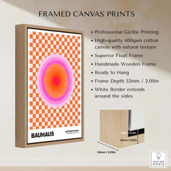 Bauhaus Exhibition Prints - Pink Circles Poster Orange Checkerboard Art framed print with high-quality giclée printing.