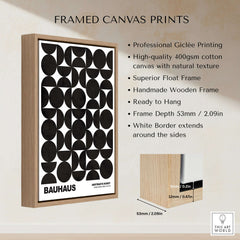 Bauhaus Exhibition Prints - Geometric Circle Shapes Art Print Black White Pattern, framed canvas with black geometric circles.