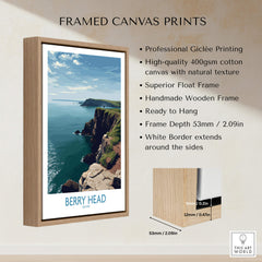 Berry Head Devon Wall Art – English Coast Print showcased in a framed canvas with a natural finish.