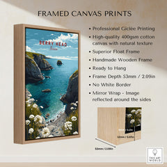 Berry Head Travel Poster – South Devon Coastline and Wildflower Art framed canvas print showcasing coastal landscape.