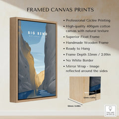 Big Bend National Park framed canvas wall art with float wooden frame details
