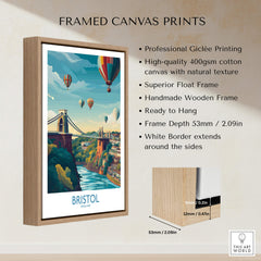 Bristol Canvas Print - Wall Art Poster showcasing a vibrant Bristol scene with hot air balloons and iconic landmarks.