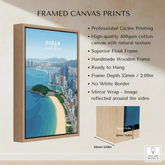 Framed canvas print of Busan South Korea skyline with float frame and product details