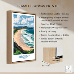 Byron Bay Wall Art Print Australia framed canvas print showcasing a coastal landscape with vibrant colors and natural textures.