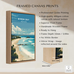 Byron Bay Poster - Canvas Beach Print framed with professional giclée printing and natural texture.