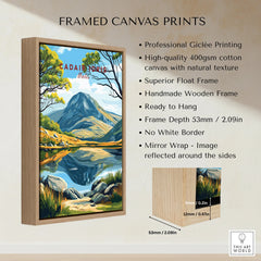 Framed canvas print of Cadair Idris landscape with float frame and product details listed
