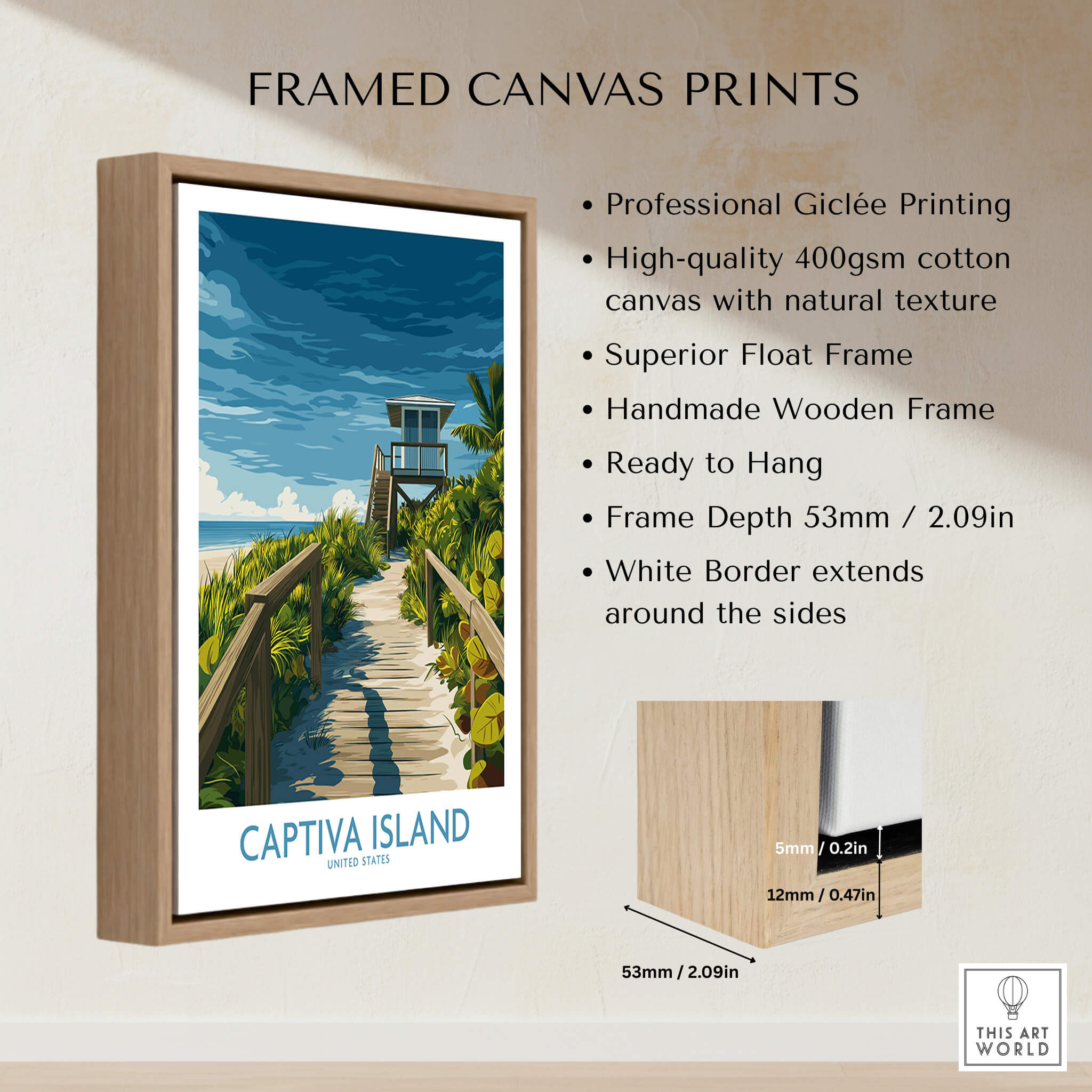 Captiva Island Florida Wall Art – Tropical Art framed canvas print showcasing a tropical scene and vibrant colors.
