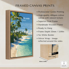 Captiva Island Travel Poster – White Sand Beach and Turquoise Water Art framed print showcasing coastal beauty.
