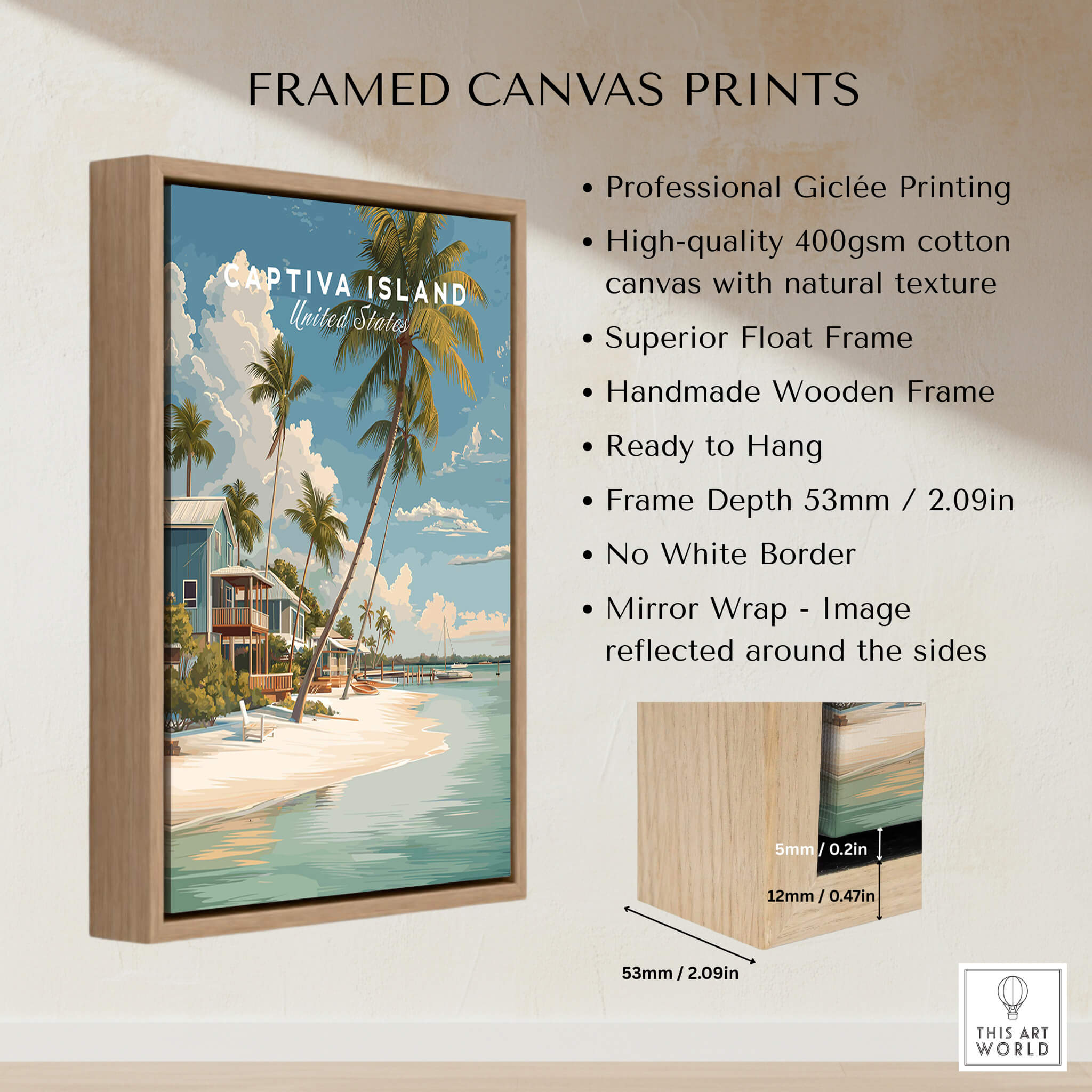 Captiva Island Florida Print – Coastal Palm Tree Art framed canvas print showcasing tropical landscape.