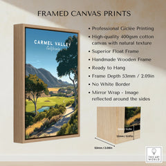 Carmel Valley California framed canvas print with wooden float frame, landscape wall art details