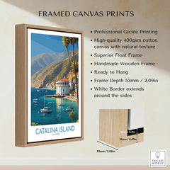 Catalina Island California framed canvas print with float frame and coastal wall art details.
