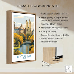 Framed canvas print of Central Park New York skyline with float frame and autumn trees