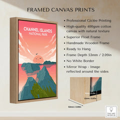 Framed canvas print of Channel Islands National Park with sunset coastal artwork in wooden float frame