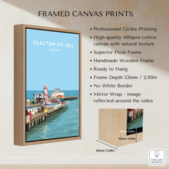 Clacton-on-Sea Travel Poster – Historic Pier Art Print framed canvas print showcasing vintage seaside charm.