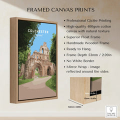 Framed canvas wall art print of Colchester England ruins with float frame and feature details.