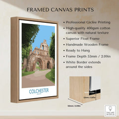 Framed Colchester England canvas print with float frame, art poster wall decor details