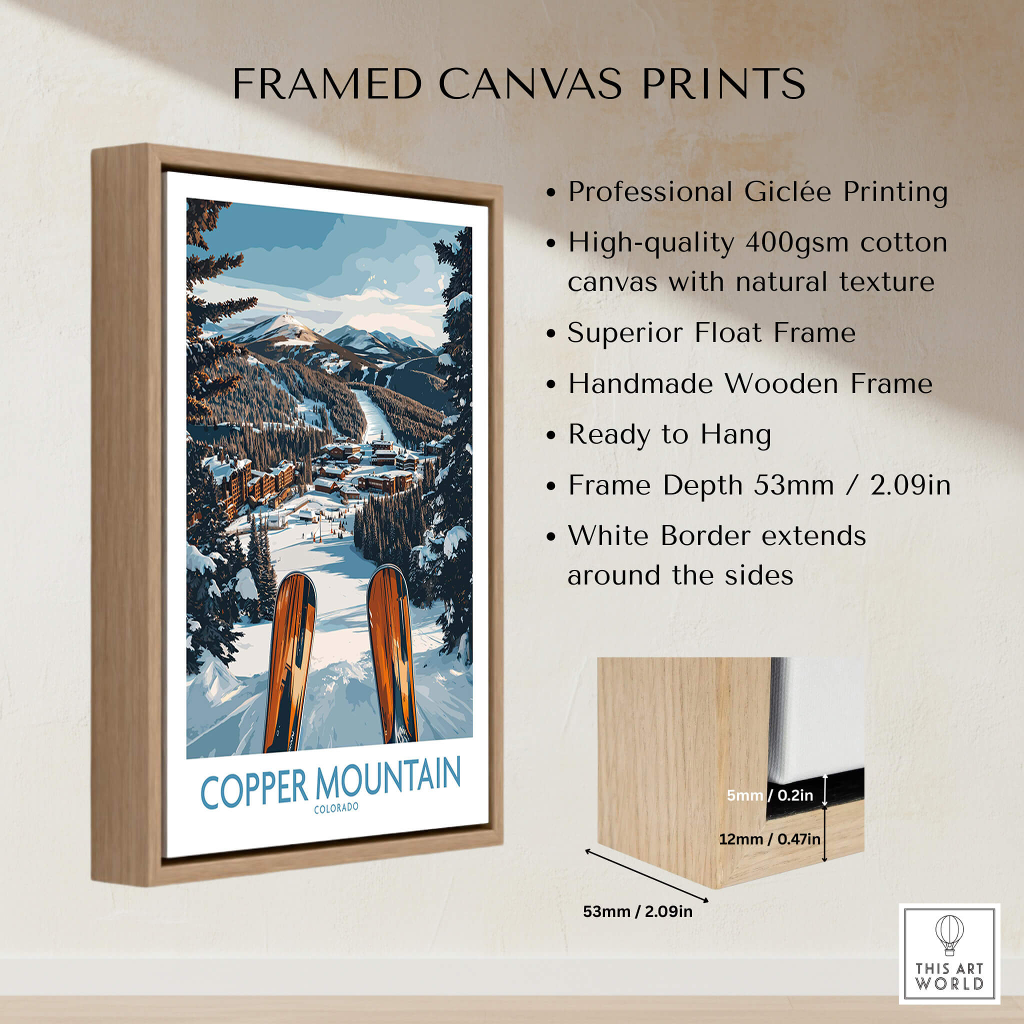 Copper Mountain Colorado Wall Art – Winter Ski Resort Print framed canvas print showcasing ski resort scenery.