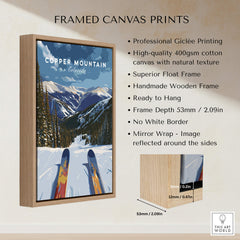 Ski Print Copper Mountain Colorado framed canvas artwork highlighting alpine adventure.