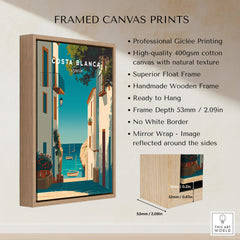 Costa Blanca Spain Print – Iconic White Village & Mediterranean Architecture Wall Decor framed canvas with wooden frame.