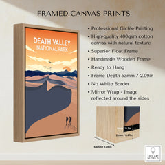 Framed canvas print of Death Valley National Park desert scene with float frame details