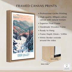 Deer Valley Travel Poster - Utah framed canvas print showcasing scenic winter landscape and professional giclée printing.