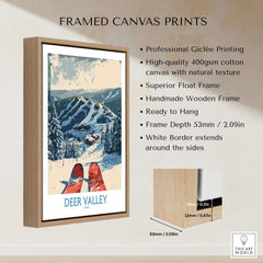 Framed Deer Valley Wall Art featuring ski scene, professional Giclée printing, ready to hang with natural texture.
