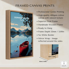 Derwentwater Travel Poster – Lake District Art Print in a framed canvas print display.