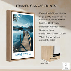 Derwentwater Cumbria Wall Art – Scenic Lake Pier Art Print displayed in a handmade wooden frame with a white border.