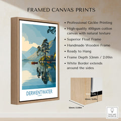 Derwentwater Cumbria Wall Art – Canvas Print framed with a wooden border, showcasing vivid colors and textures of the Lake District.