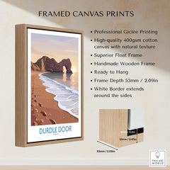 Durdle Door Dorset Wall Art – Canvas Poster framed print showcasing a scenic view of Durdle Door and the coastline.
