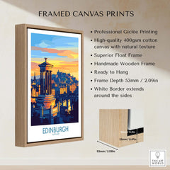 Framed Edinburgh Travel Poster showcasing iconic landmarks and vibrant colors, perfect for home decor.