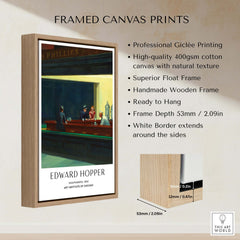 Edward Hopper Nighthawks 1942 Iconic Diner Art Print AIC Poster framed canvas print with natural texture.