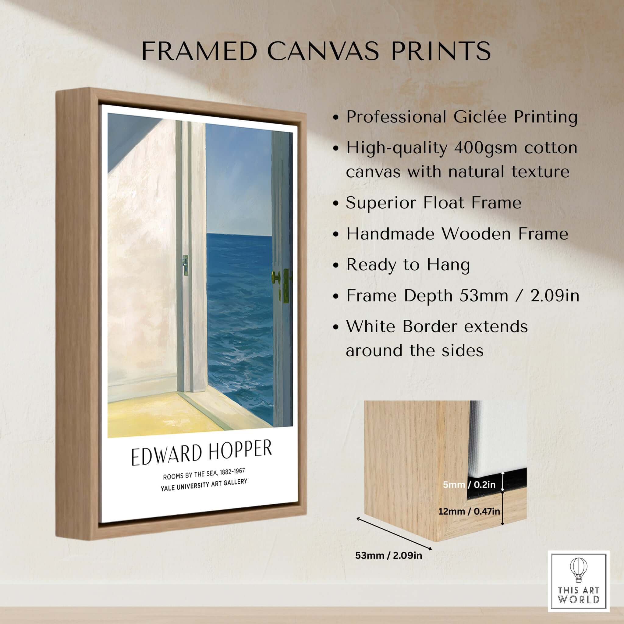 Edward Hopper Rooms by the Sea 1951 Yale University Art Print Poster framed canvas print with natural texture.