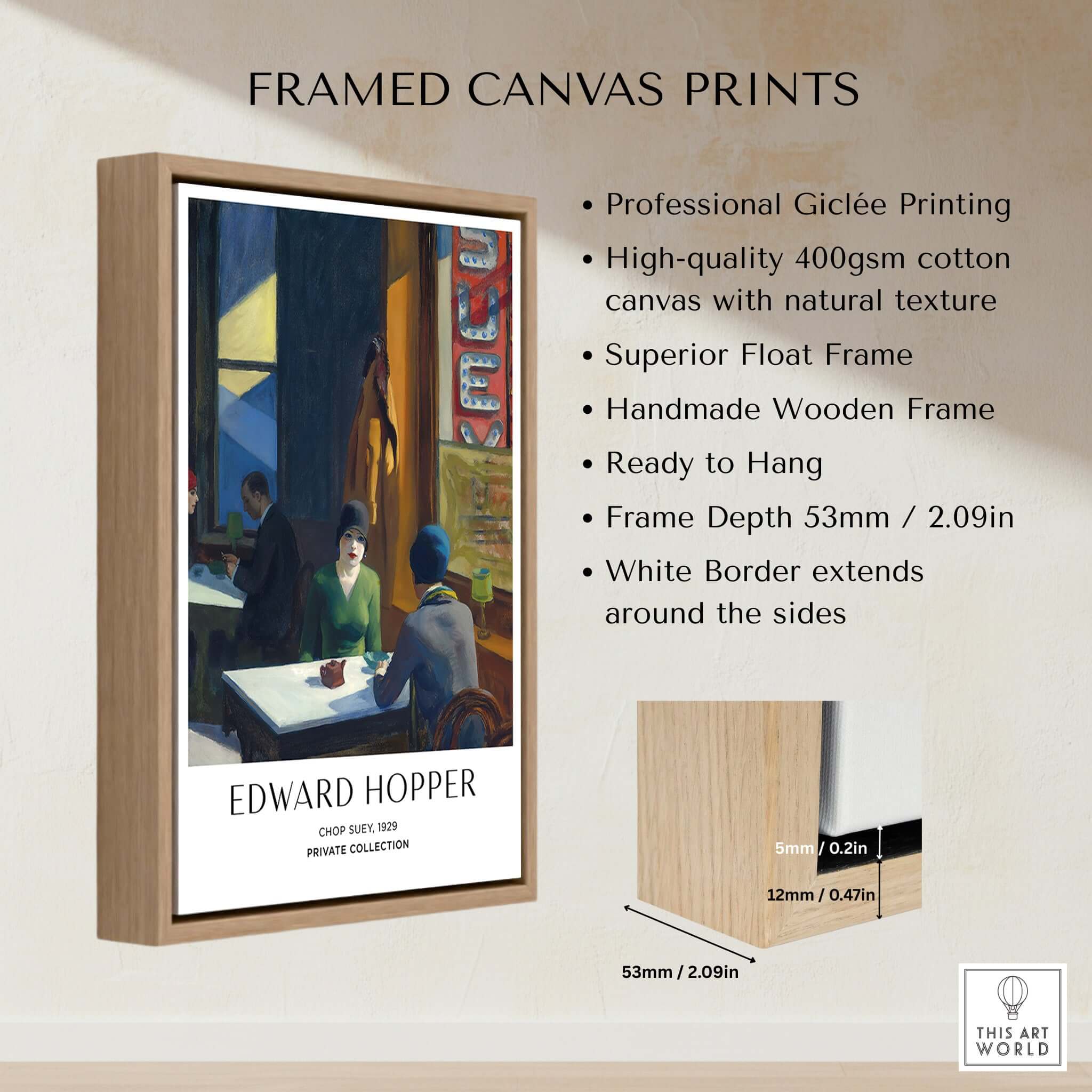 Edward Hopper Chop Suey 1929 Art Print Poster - Urban Restaurant Scene framed print showcasing a modern urban dining experience.