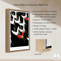 Exhibition Art Print Myriad of Flying Cranes Japanese Bird Pattern Poster Wall Art Framed Canvas Print with white border.