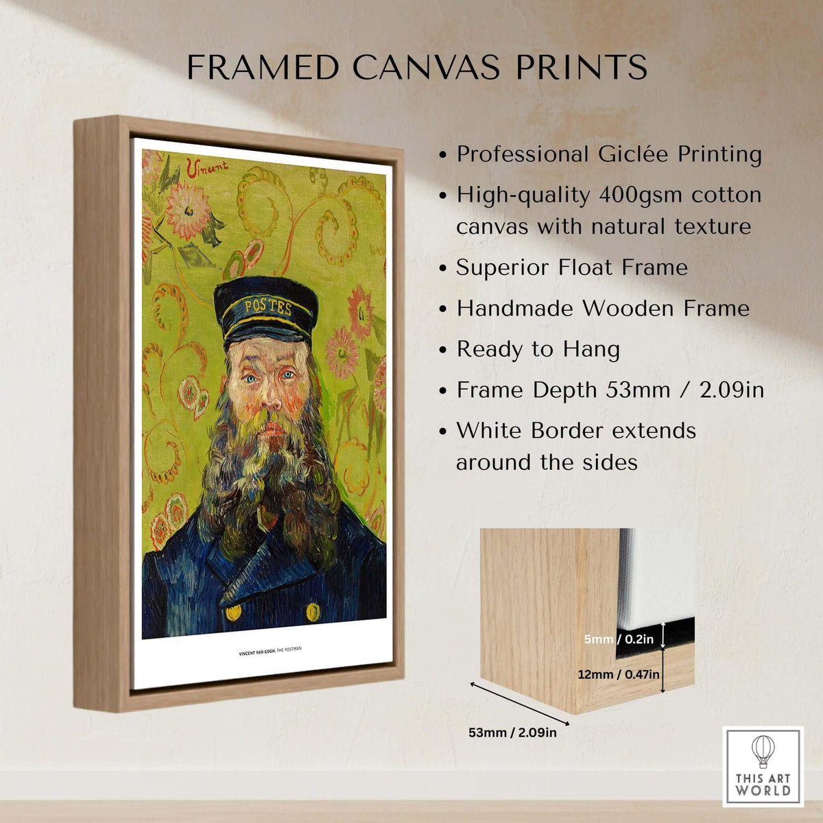 Exhibition Art Print Vincent van Gogh The Postman Famous Portrait Wall Art Poster framed canvas with wooden frame.