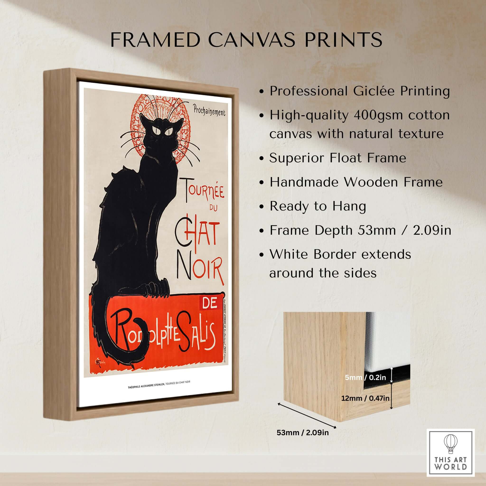 Exhibition Art Print Steinlen Tournée du Chat Noir Vintage French Black Cat Poster framed canvas detail