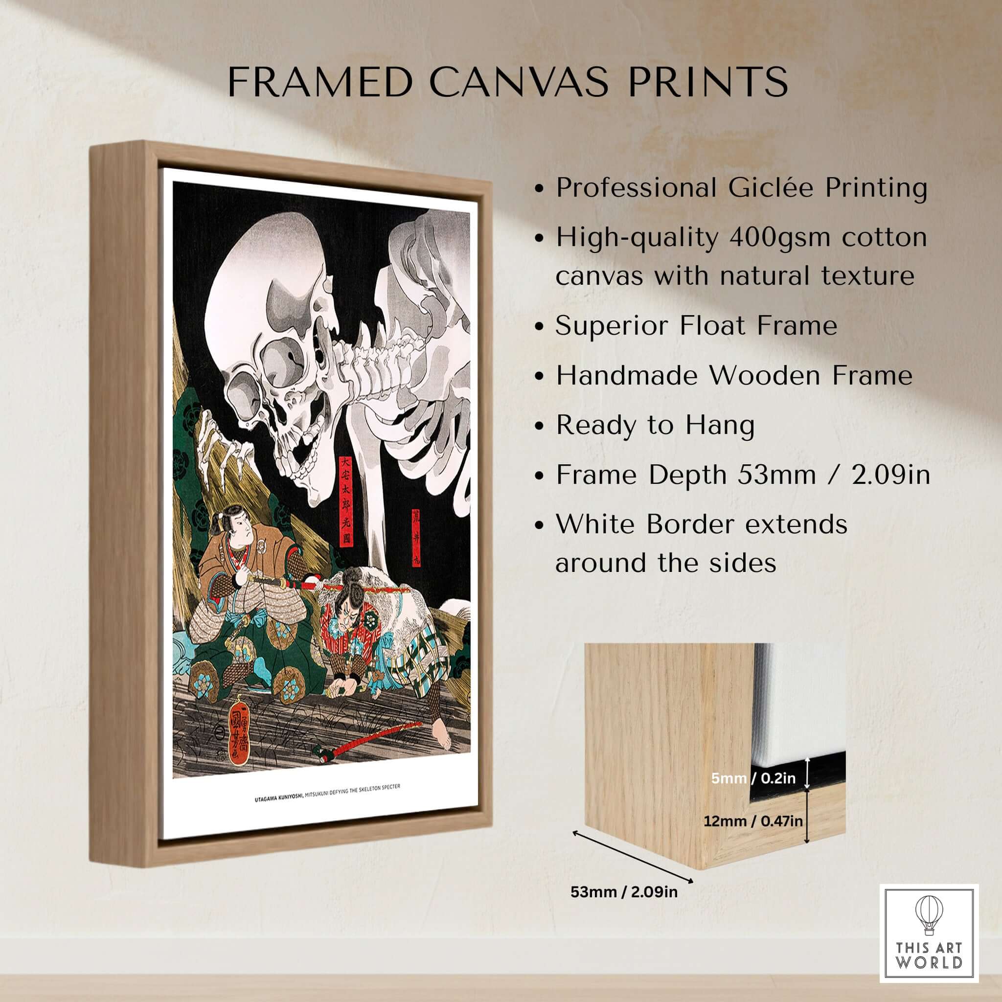 Exhibition Art Print Utagawa Kuniyoshi Skeleton Spectre Japanese Ukiyo-e Poster Wall Art displayed in a framed canvas print.