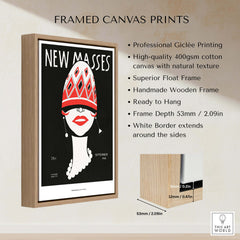 New Masses Frank Walts Art Deco Magazine Cover Poster Wall Art Print displayed in a framed canvas with wooden frame.