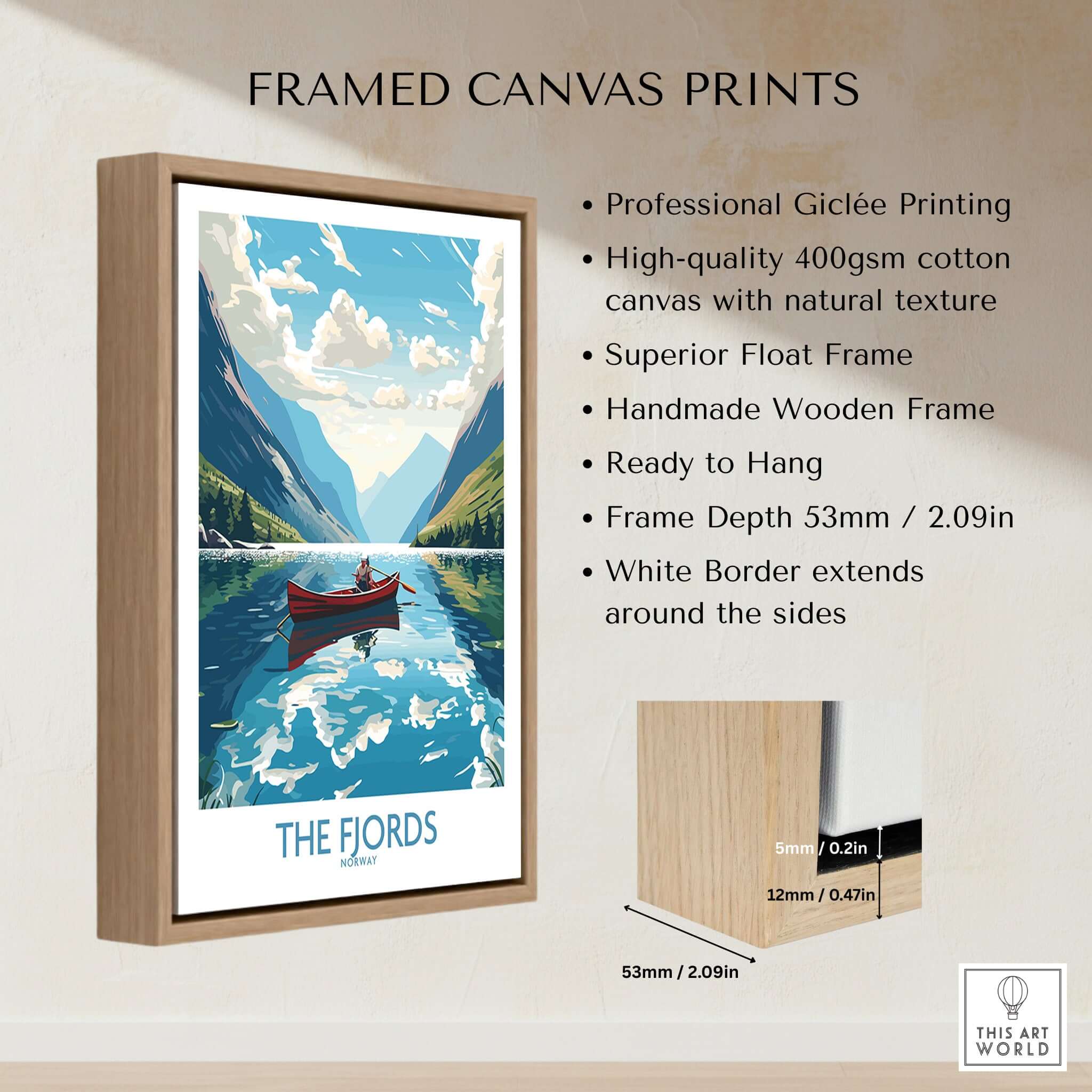 Fjords Norway Wall Art | Modern Style in a framed canvas print showcasing stunning Nordic landscapes.