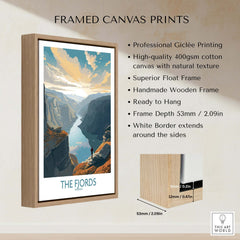 Fjords Wall Art | Modern Style framed canvas print featuring stunning Norwegian landscape.