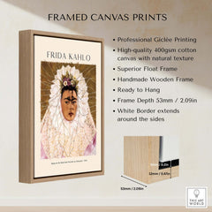 Frida Kahlo Diego on My Mind Tehuana Self Portrait Poster Art Print in a framed display with wooden frame.